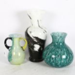 3 decorative Art glass vases, tallest 36cm