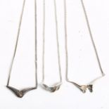 3 Danish design sterling silver pendants and necklaces, including Hermann Siersbol