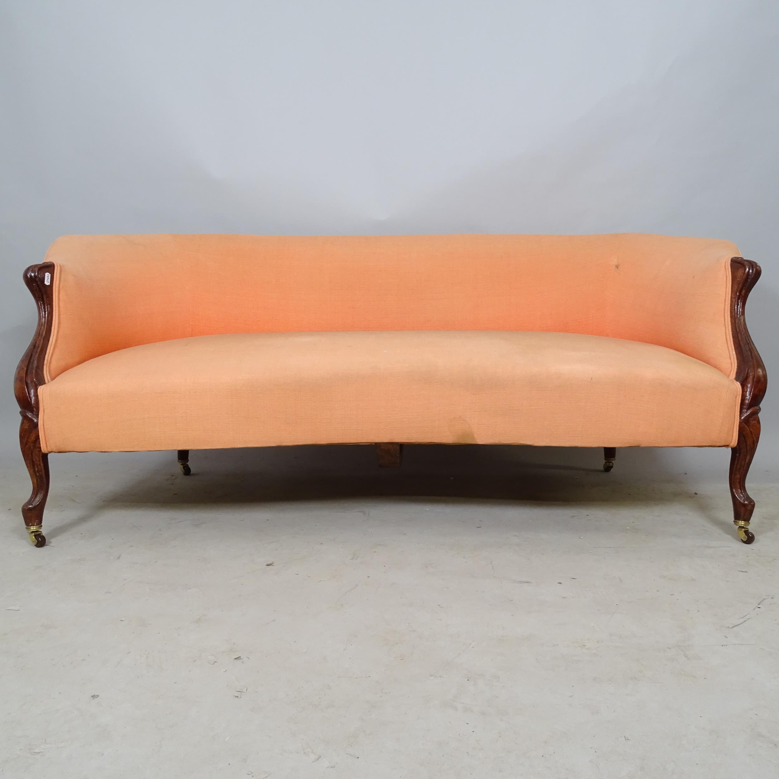 A mahogany upholstered salon settee, 167cm x 68cm x 66cm