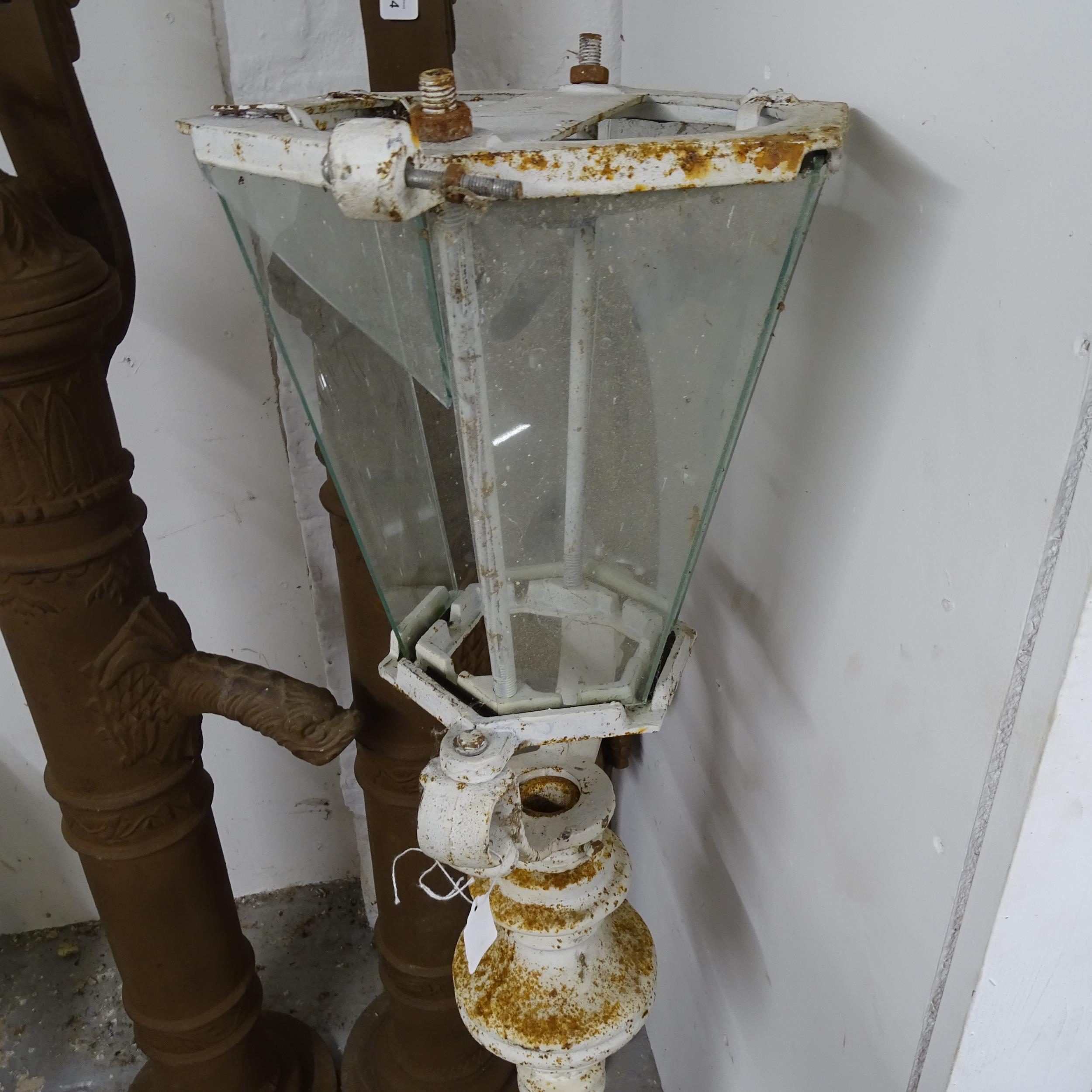 A 3-section cast-iron street lamp, height 163cm, 1 glass panel broken (missing top section) - Image 2 of 2