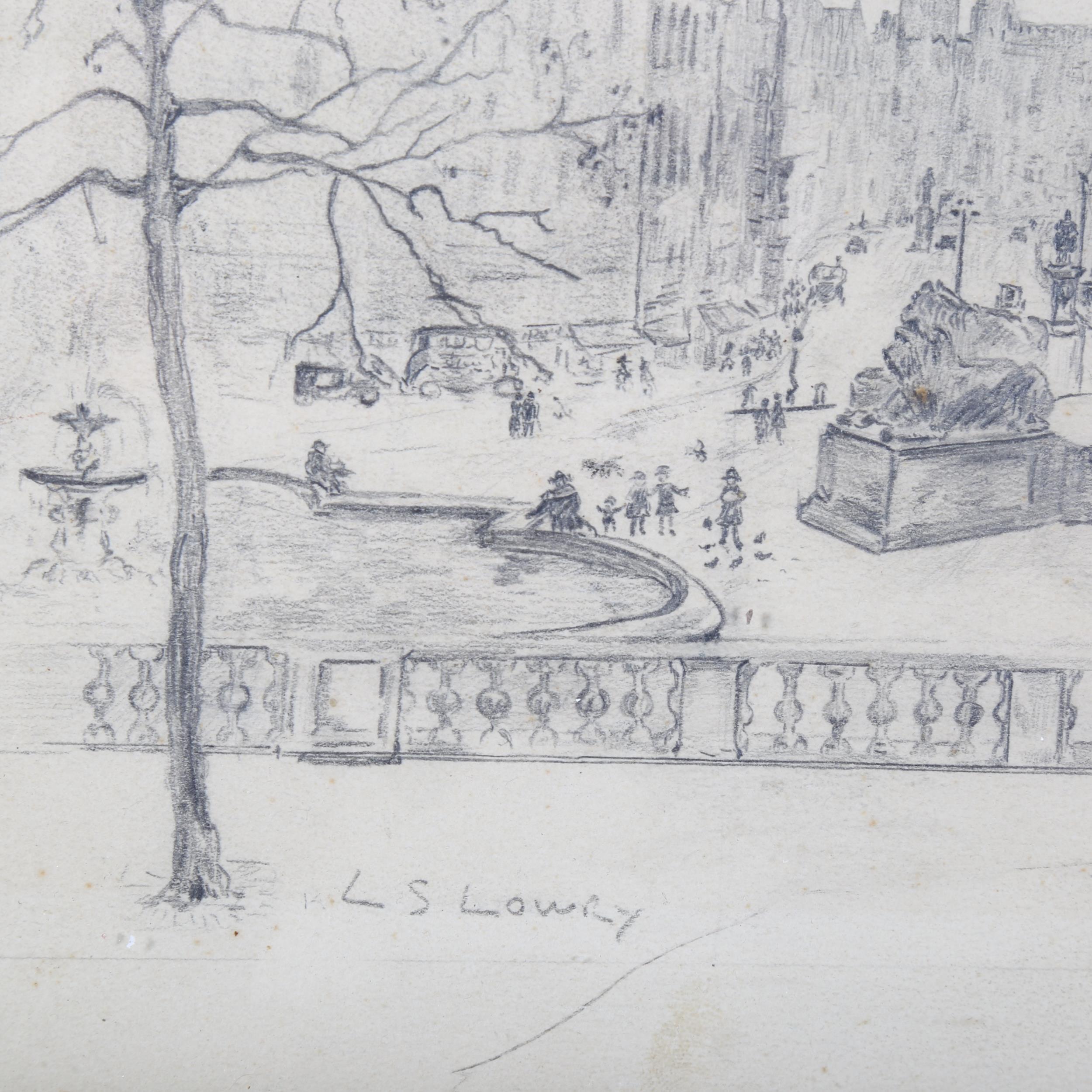 Manner of L S Lowry, pencil drawing, Trafalgar Square London, image 15cm x 20cm, framed A few tiny - Bild 2 aus 2