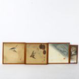 4 Oriental coloured prints, bird studies, framed