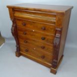 A 19th century mahogany Scottish chest of 5 long drawers, with carved pilasters, 115cm x 127cm x