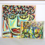 Royston Du Maurier Lebek, oil on board, "twins a face in the crowd", and oil on canvas, self