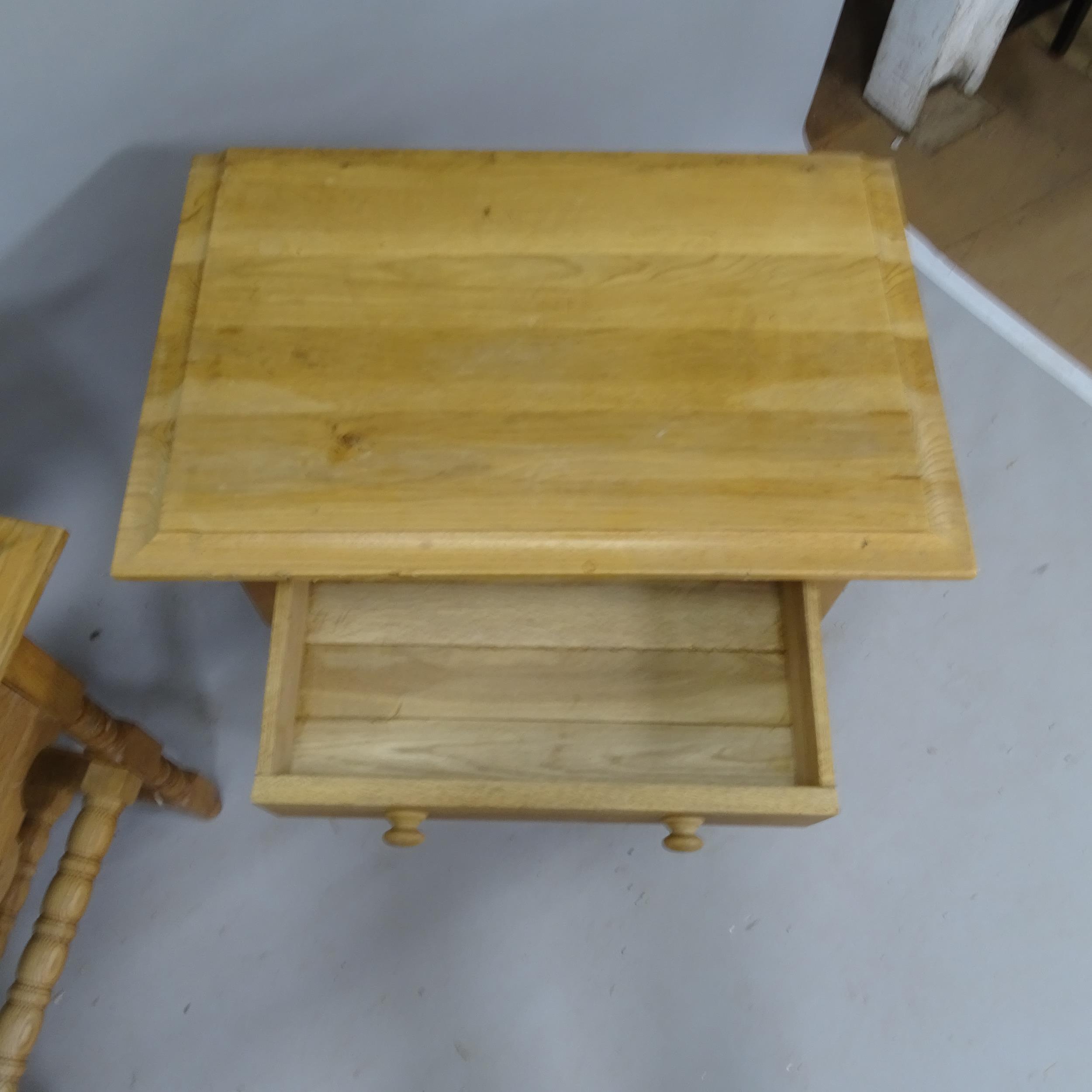 A pair of pine Arts and Crafts style side/lamps tables, with single fitted drawer, 89cm x 70cm x - Image 2 of 2