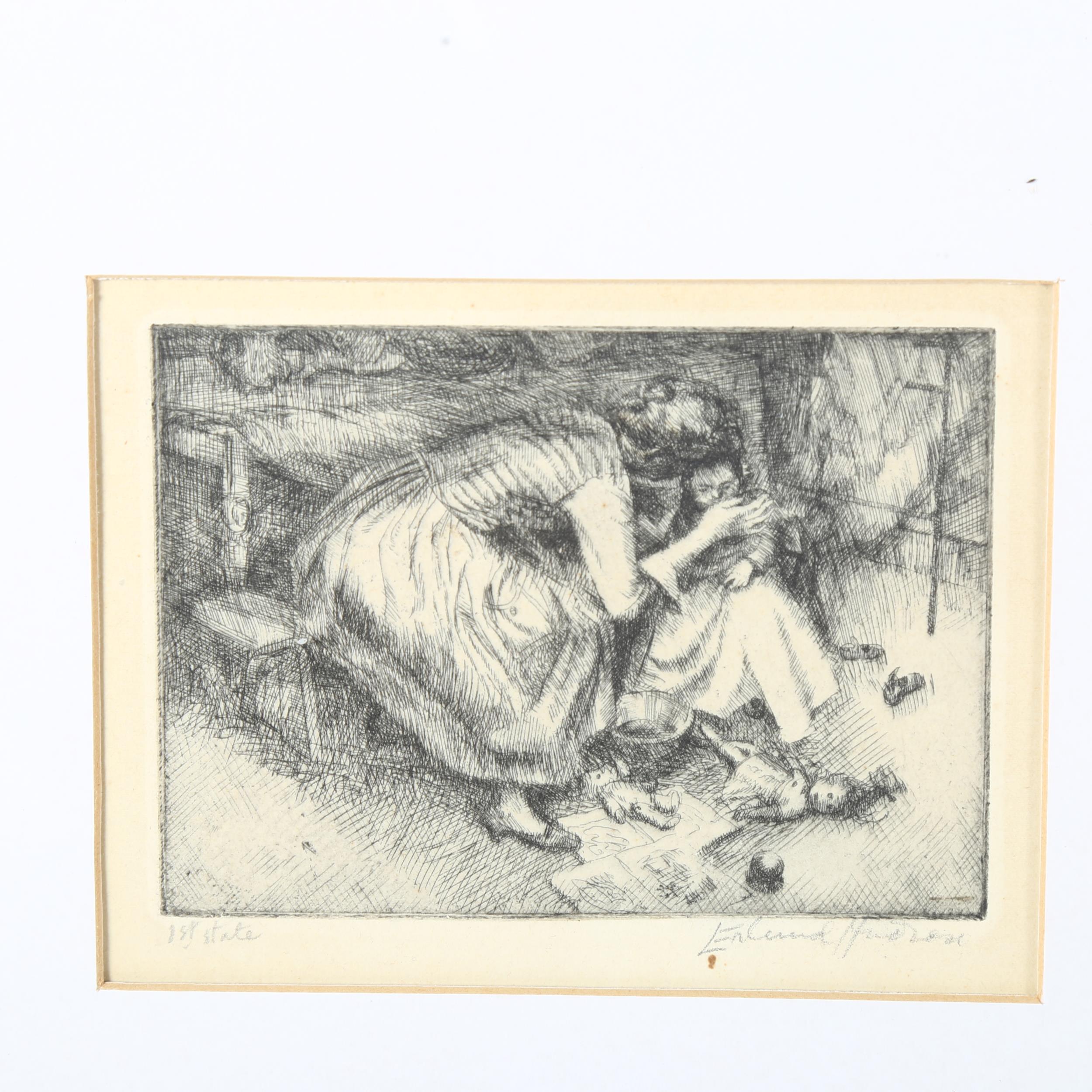 Erlund Hudson (1912 - 2011), 3 engravings, interior scenes, all signed in pencil, image10cm x - Image 2 of 2