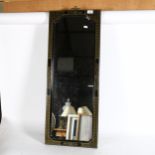 A Chinese style rectangular black lacquered rectangular wall mirror, 91cm x 36cm