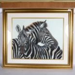 Clive Fredriksson, oil on board, study of zebras, 89cm x 94cm overall, gilt-framed