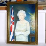 Clive Fredriksson, oil on board, portrait of Her Majesty Queen Elizbeth II, 112cm x 82cm overall,