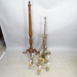 A brass telescopic standard lamp, and another mahogany standard lamp, and a brass 6-branch