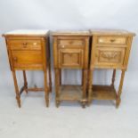 3 similar French oak single-drawer marble-top pot cupboards, 40cm x 86cm x 37cm
