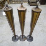 3 paraffin hurricane lamps, height 67cm