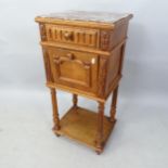 A French 19th century walnut and marble-topped pot cupboard, with single fitted drawer, 40cm x