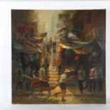Oriental School, oil on canvas, figures at the market, indistinctly signed, 75cm x 75cm, unframed