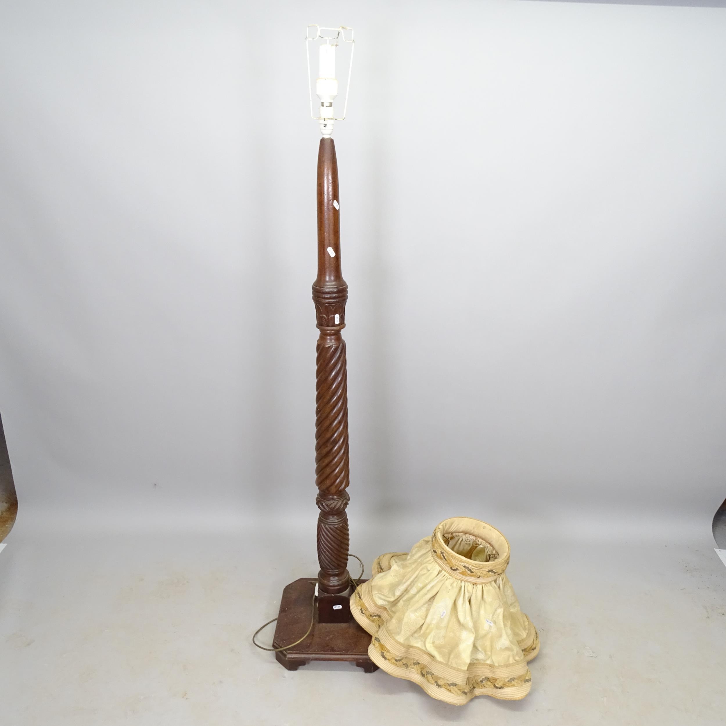 A mahogany turned wood standard lamp, on platform base, height to bayonet fitting 163cm - Image 2 of 2