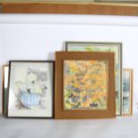 A group of watercolours and pictures, including abstracts (6)