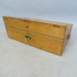 A Vintage stained pine campaign boot box, 75cm x 30cm x 39cm