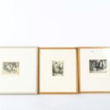 Erlund Hudson (1912 - 2011), 3 engravings, interior scenes, all signed in pencil, image10cm x