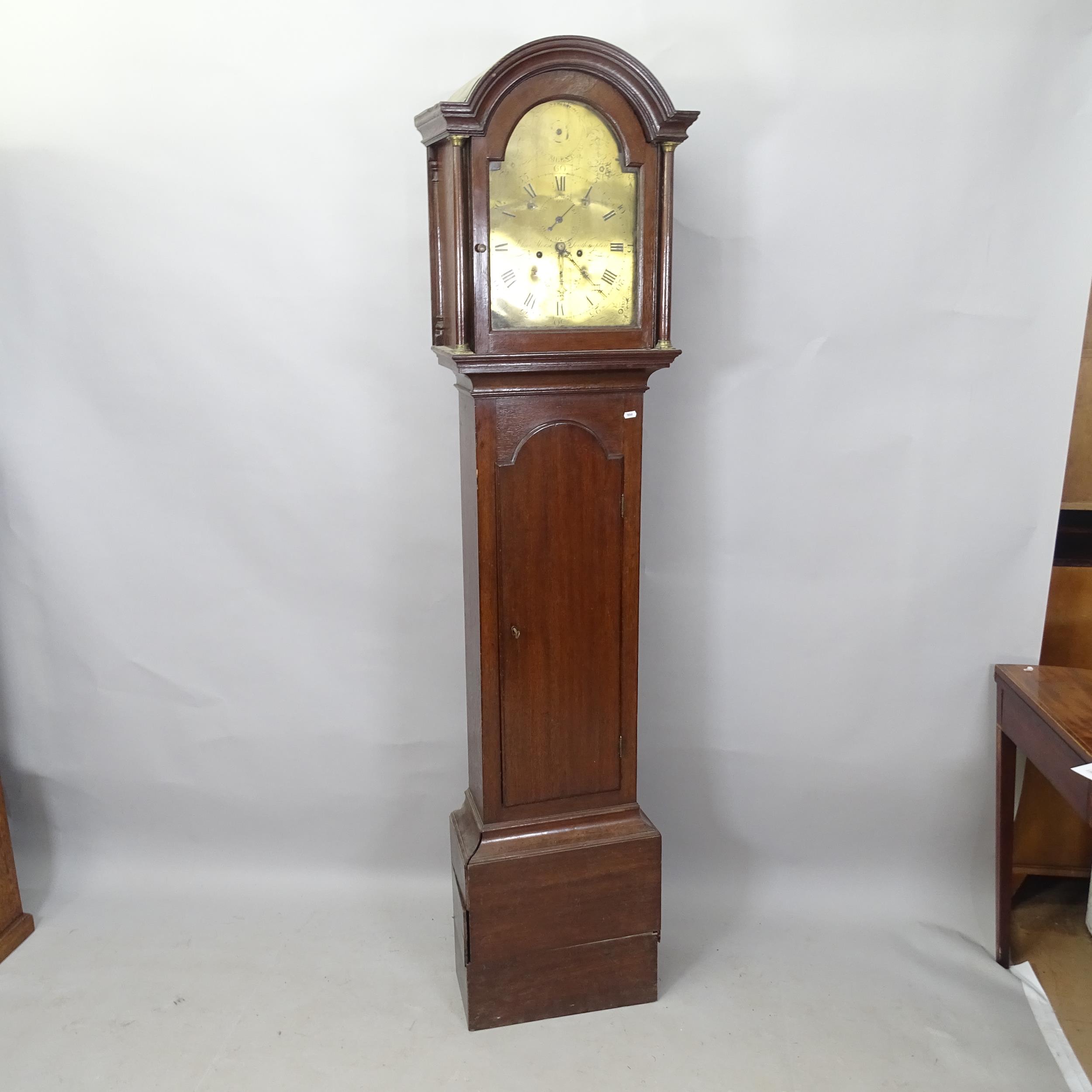 JOHN MORYE OF SOUTHAMPTON - an 18th century 8-day longcase clock, with 12" arch top brass dial and 2