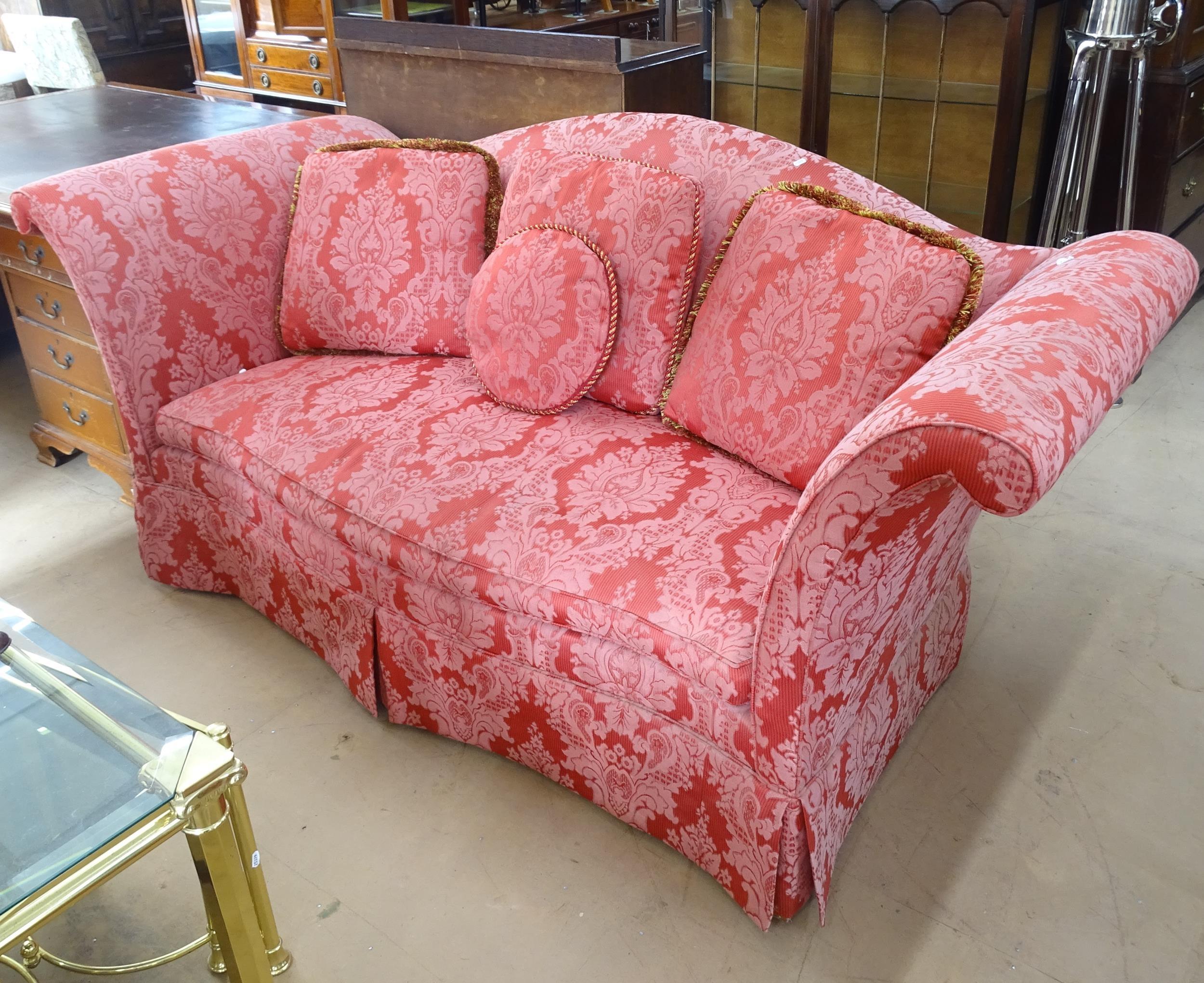 A reproduction upholstered 3-seater Knoll style settee, 230cm x 98cm x 95cm chip on front left leg