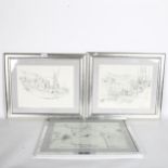 Paul Mount, 2 monochrome drawings, boat studies, and another (3)
