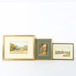 W Botham, watercolour, rural scene, 18cm x 26cm, and 2 other watercolours by different hands, framed
