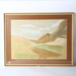 B White, pair of crayon and chalk landscapes, largest, 68cm x 88cm, both framed