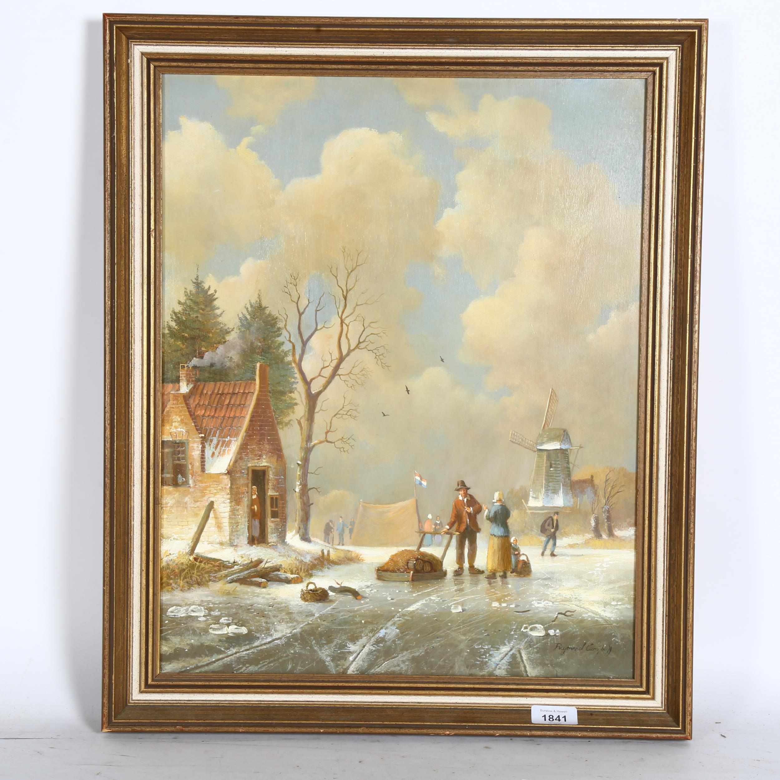 Raymond Campbell, oil on board, winter scene Holland, signed, 50cm x 40cm, framed Very good