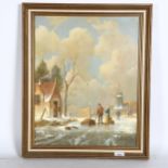 Raymond Campbell, oil on board, winter scene Holland, signed, 50cm x 40cm, framed Very good