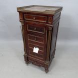 A 19th Century Continental mahogany pot cupboard, with red marble top and raised brass gallery, 43 x