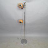 A mid-century eyeball standard lamp with 2 adjustable lights, H143cm