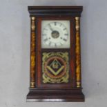 An American stained wood cased kitchen wall clock with 8-day movement, case length 64cm