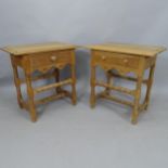 A pair of pine Arts and Crafts style side/lamps tables, with single fitted drawer, 89cm x 70cm x