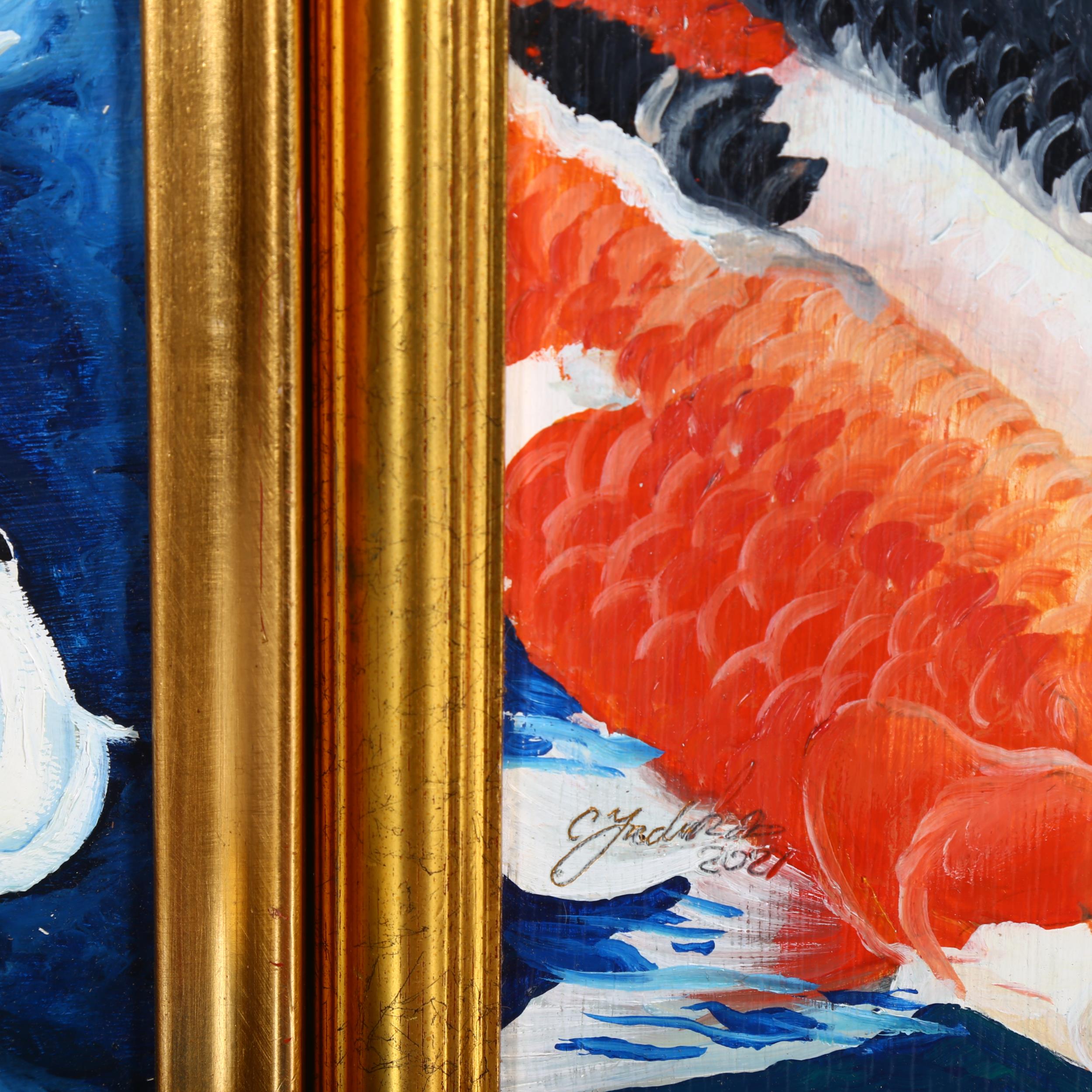 Clive Fredriksson, 3 small oils on board, Koi carp, all framed, 50cm x 40cm - Image 2 of 2