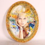 Clive Fredriksson, an oval mixed media on board, fantasy portrait study, length 70cm, gilt-framed