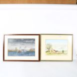 Michael Wesson, watercolour, church in landscape, 25cm x 35cm, and 3 other watercolours by different