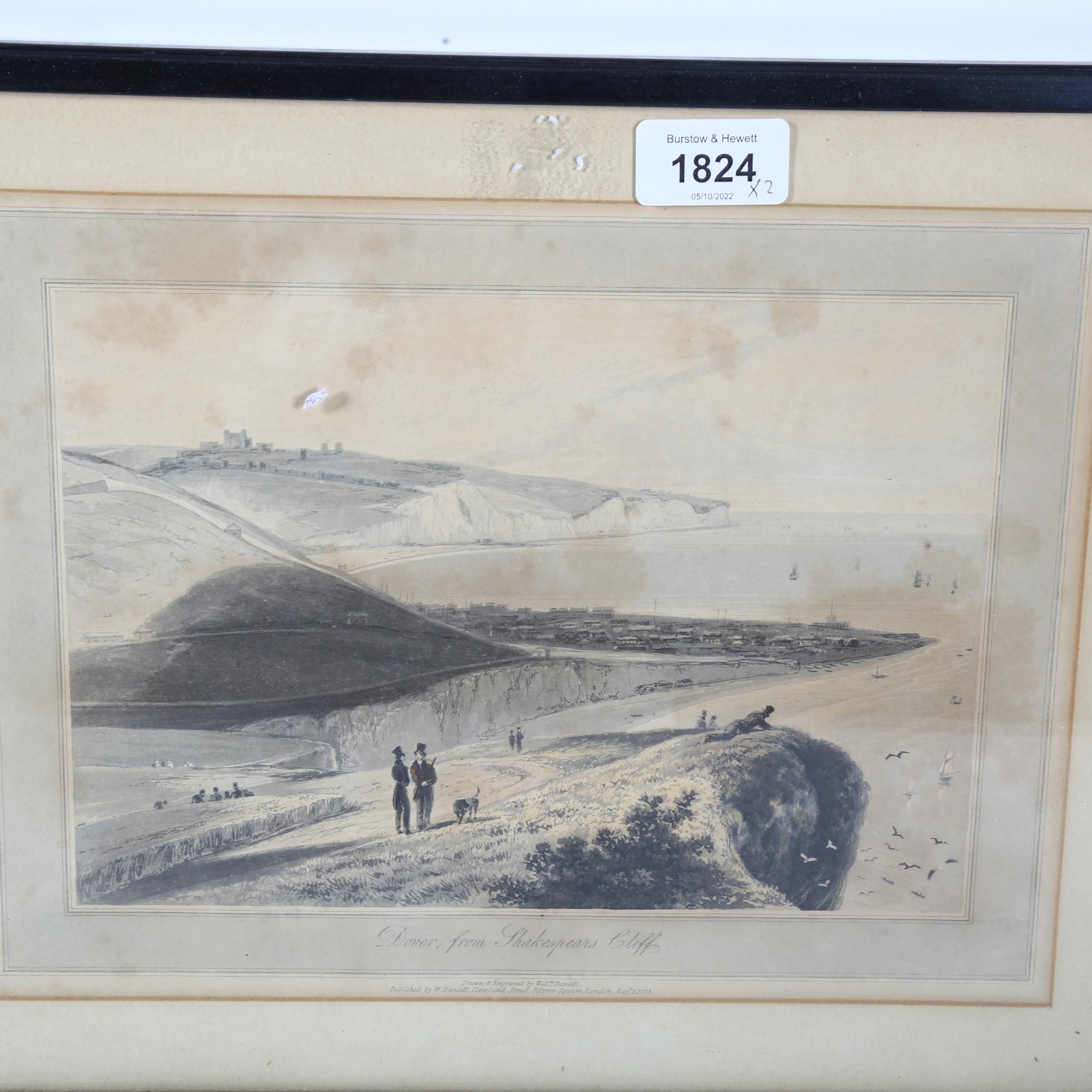 William Daniell, 2 coloured engravings, Dover from Shakespeare's Cliff, and Deal Castle, 29cm x 39cm - Image 2 of 2