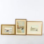 Umberto Ongania, watercolour, Venetian gondola, and 2 other watercolours, Venetian scenes, all