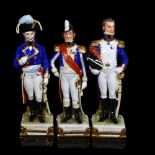 A group of 3 German porcelain statuettes, depicting Napoleonic figures, "Lepic, Mortier,