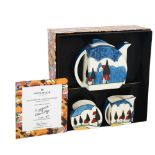 A Wedgwood Clarice Cliff May Avenue 3-piece Stamford tea set, 47/250, boxed