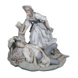 Lladro sculpture of a shepherd, sheep and girl, height 27cm