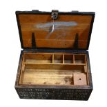 A World War II tool and parts chest dated 1943, for depth charge pistols, box is well illustrated,