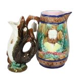 An Antique Majolica pitcher, depicting Ulysses S. Grant Civil War General, and a gurgle Majolica