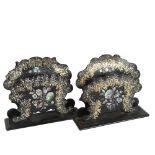 A pair of Victorian papier mache desk stands or letter racks, with abalone shell inlaid