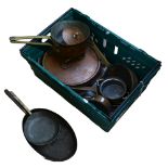 A quantity of Antique copper pans and cooking pots, including 4 saucepans, 3 casserole pots etc,