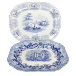 2 Victorian blue and white transfer printed meat plates, 45cm