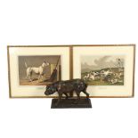 A bronzed spelter sculpture of a Bulldog on stand, length 12cm, together with 2 Antique Henry