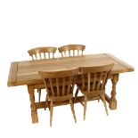A bespoke made apprentice piece/shop display oak refectory dining table, together with a set of 4