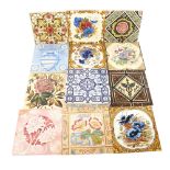 13 Victorian and Edwardian ceramic tiles with floral designs, including Minton, 15cm