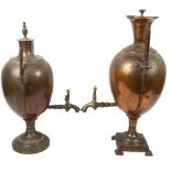 2 Antique copper samovars with taps, tallest 50cm